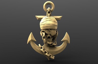 pirate skull 3 pendant keychain keyring anchor sea marine art jewelry pendants 3d print model - Mito3D