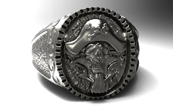 pirate skull ring sea jewelry ocean jewel fashion art silver printable rings 3d print model - Mito3D
