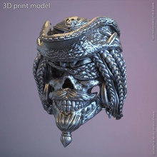 skull ring jewelry pirate vol2 biker rider ancient skeleton fashion accessories organic jewel hat eye patch horror captain human head rings punk gothic 3d print model - Mito3D