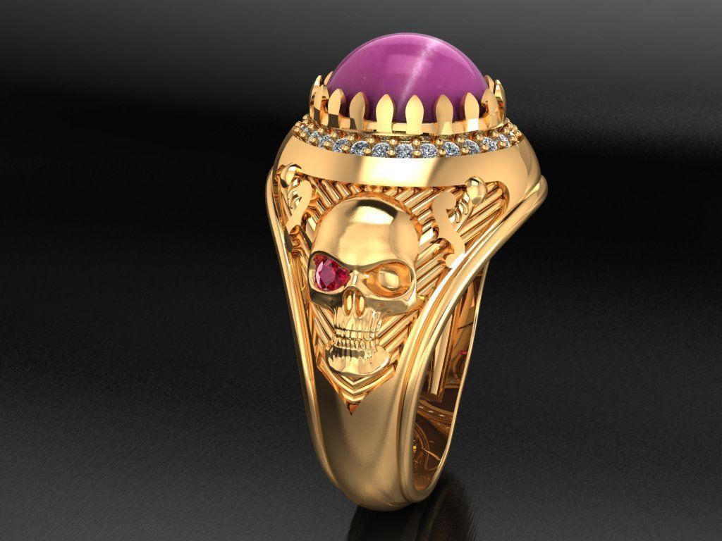 pirates ring jewelry skull eagle gem design silver cabonchon fashion men bone gold jewel jewellery stone ruby sapphire luxury rings 3D print model - Mito3D