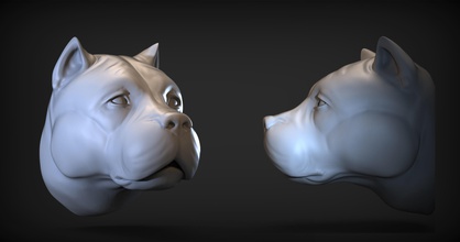 pitbull cabeça arte escultura estátua ilustração retrato cão joalheria zbrush ferramenta imprimível pingente floresta animal bravo terrier personagem 3d print model - Mito3D