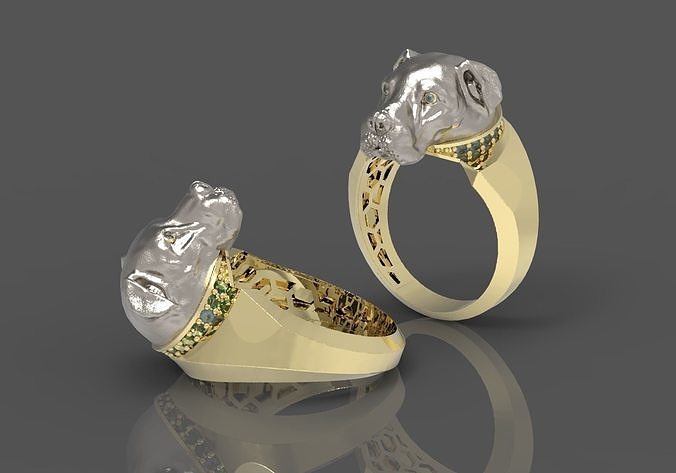 pitbull bague chien animal compagnie bijoux or argent imprimable luxe diamant gemme conception anneaux 3D print model - Mito3D