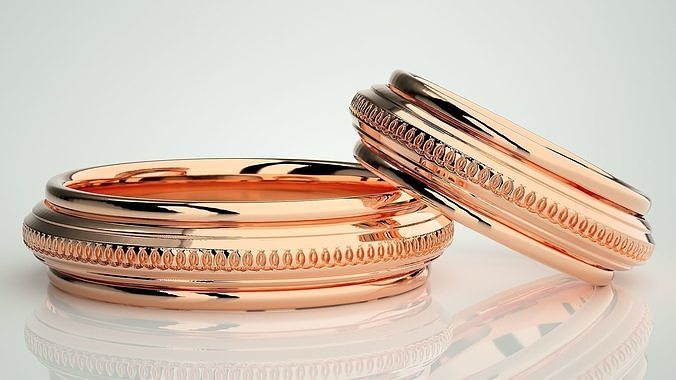 sade altın kalın çift grup yüzük 3dm stl vermek düğün nişan mücevher yazdırılabilir elmas takı gelin damat yüzükler platin bantlar 3D print model - Mito3D