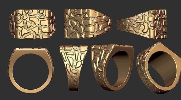 plain gold nugget ring mens silver jewellery printable jewelry rings gents texture cnc nuget 3dprintable men gent stonering diamond zbrush 3d print model - Mito3D