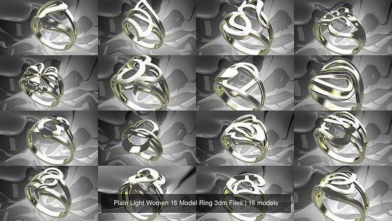 plain light women 16 model ring 3dm files gold silver jewelry fashion printable platinum finger prototyping design gem jewellery jewel wedding cad beauty rings 3d print model - Mito3D