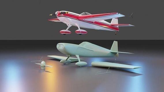avión 3d impresión modelo imprimible privado jet increíble rojo blanco pato real gta extra ea 300 aeronave juguete separar partes helicóptero juegos juguetes 3d print model - Mito3D
