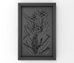 a plant in frame bas relief cnc flower iris gladiolus leaf leaves sculpture carving mold 3d printing printable obj stl zbrush artcam art sculptures 3d print model - Mito3D