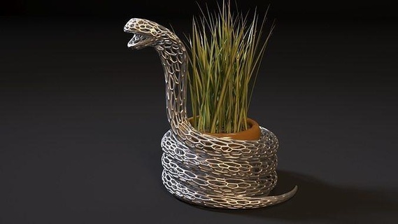 plantador serpente Voronoi cobra drenagem deor Panela vaso escultura arte decoração esculturas Bruxas sinais logotipos 3d print model - Mito3D
