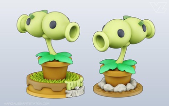plants vs zombies - split pea character game art statue sculpture 3dprint cartoon collection toy cute fun games toys 3d print model - Mito3D