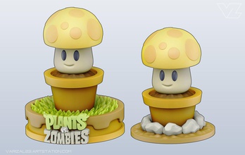 plantas vs zombies dom hongos personaje juego arte estatua escultura dibujos animados colección divertido lindo juguete juegos juguetes 3d print model - Mito3D