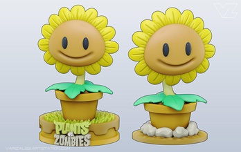 plants vs zombies - sunflower character game art statue sculpture 3dprint cartoon collection toy cute fun games toys 3d print model - Mito3D