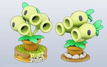 plants vs zombies - threepeater character game art statue sculpture 3dprint cartoon collection fun cute toy games toys 3d print model - Mito3D