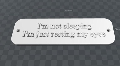 plate-im sleeping im resting my eyes architecture boss colleague door handle entrance entry free fun furniture house knocker lock office plaque plate space accessories 3d print model - Mito3D