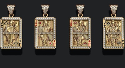 playing cards jack pack set jewelry queen king card poker casino game cart kart kard diamond enamel jewellery gold silver necklace spade club heart pendants 3d print model - Mito3D