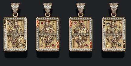 playing cards kings pack set jewelry jack queen king card poker casino game cart kart kard diamond enamel jewellery gold silver necklace spade club heart pendants 3d print model - Mito3D