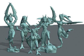 pleasure demons set 2 sci fi war 28mm tabletop minature fantasy miniatures dnd monster 40k demon chaos daemons hammer girl girls lady female woman games toys game accessories 3d print model - Mito3D