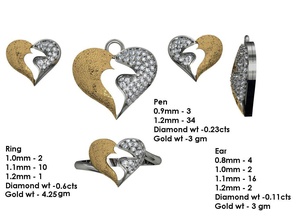 pn1683 gold silver heart shaped pendant diamonds beautiful shape diamond maching set one metal work jewelry pendants 3d print model - Mito3D