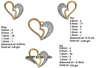 pn1689 gioielli bella cuore forma diamante pieno matching set in cerca come mamma ciondolo ciondoli 3d print model - Mito3D