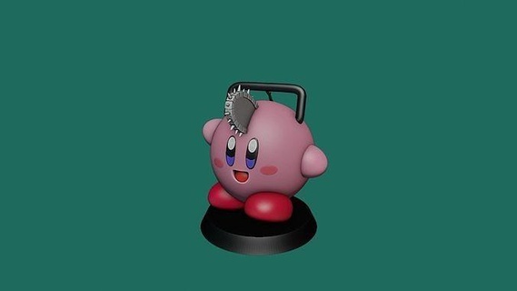 respeto Kirby motosierra hombre nintendo juego Arte lindo esculturas personaje denji anime figuritas rosado miniaturas juegos juguetes 3d print model - Mito3D