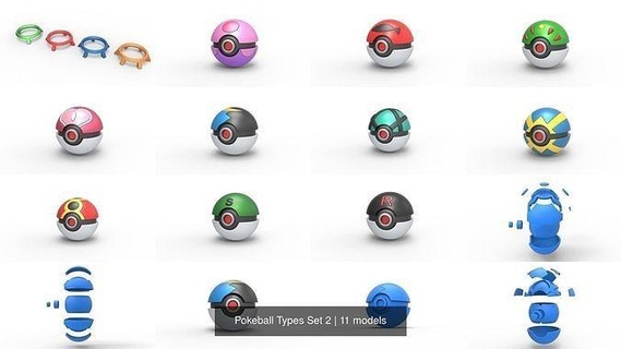 pokeball types ensemble 2 Pokémon impression imprimable jouet concept rêver ami pêche l'amour lune net auick répéter safari fusée loisir DIY 3d print model - Mito3D