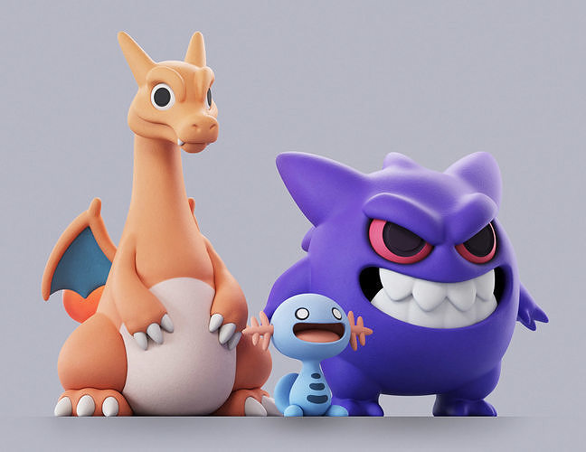 pokemon charizard gengar wooper estilizado imprimible 3d personaje fantasía decoración estatua dibujos animados único Pikachu bulbasaur anime charmander chorro juguete ceniza Arte esculturas 3D print model - Mito3D