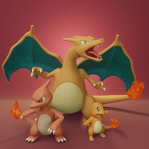 pokemon - charmander charmeleon charizard 2 or 3 poses pikachu starter toy collectible print art go pokeball ash manga anime dragon fire games toys 3D print model - Mito3D