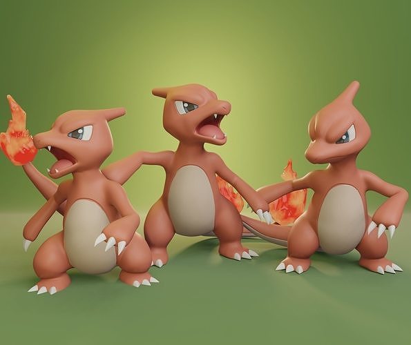 pokémon charme 3 poses pikachu charmander charizard iniciante brinquedo colecionável impressão arte go pokebola cinza manga anime dragão fogo jogos brinquedos 3D print model - Mito3D