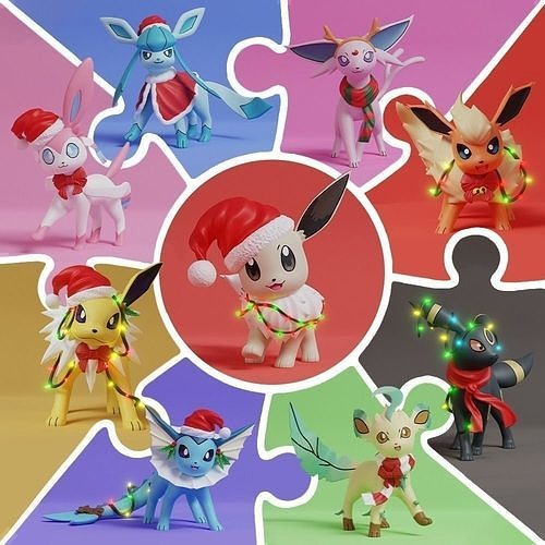 Pokémon Veelutions Weihnachten Stil Pikachu eevee Jolteon Flareon Vaporeon glaceon leafeon Umbreon espeon Sylveon Hund Spielzeug Sammlerstück drucken Anime Santa Spiele Spielzeuge 3D print model - Mito3D