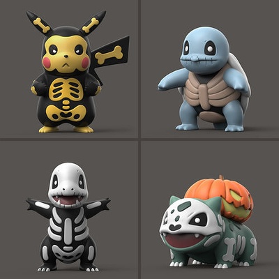 pokémon halloween pack spritzen pikachu charmander bulbasaur miauen anime pokeball 3dprint spielzeug druckbar karikatur gengar spiele spielzeuge charakter kunst skulpturen 3d print model - Mito3D