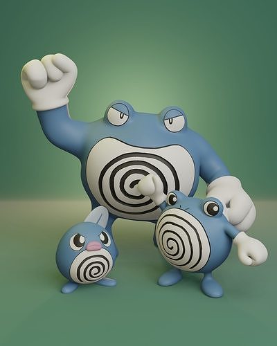 pokemon poliwag poliwrirl poliwrath 2 poses Pikachu ceniza pokebola juguete popular eevee impresión 3d perro anime manga coleccionable poliwhirl juegos juguetes 3D print model - Mito3D