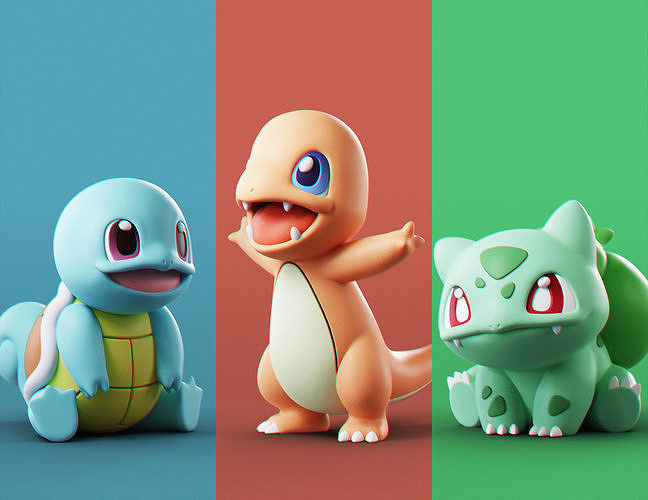 pokemon - starters stylized printable 3d character fantasy house decoration statue cartoon unique art sculptures pikachu bulbasaur anime charmander squirtle toy charizard 3D print model - Mito3D