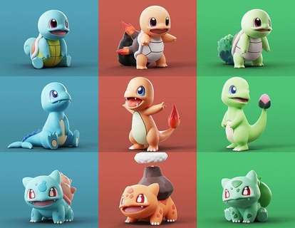 pokemon - starters pokemon stylized printable 3d character fantasy house decoration statue cartoon unique art sculptures pikachu bulbasaur anime charmander squirtle toy charizrad fantasy character stylized character fantasy house cartoon house anime character cartoon character character cartoon toy house  3d print model - Mito3D