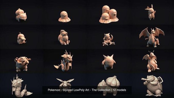 Pokemon stilizzato lowpoly arte collezione 3d Giappone anime Casa astratto cartone animato stampabile carattere sculture 3d print model - Mito3D