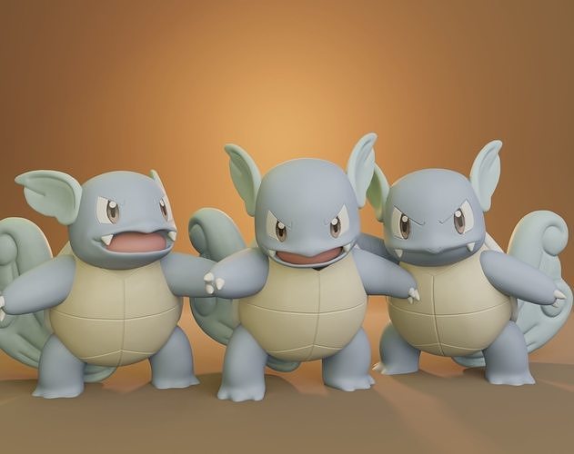 pokémon wartortle 3 posiert pikachu asche manga anime spritzen blastoise wasser anlasser kanto spielzeug drucken kunst sammlerstück go pokeball spiele spielzeuge 3D print model - Mito3D