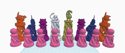 pokemon ajedrez juegos tablero juego imprimible caballero impresión caballo rey reina estrategia juguetes 3d print model - Mito3D