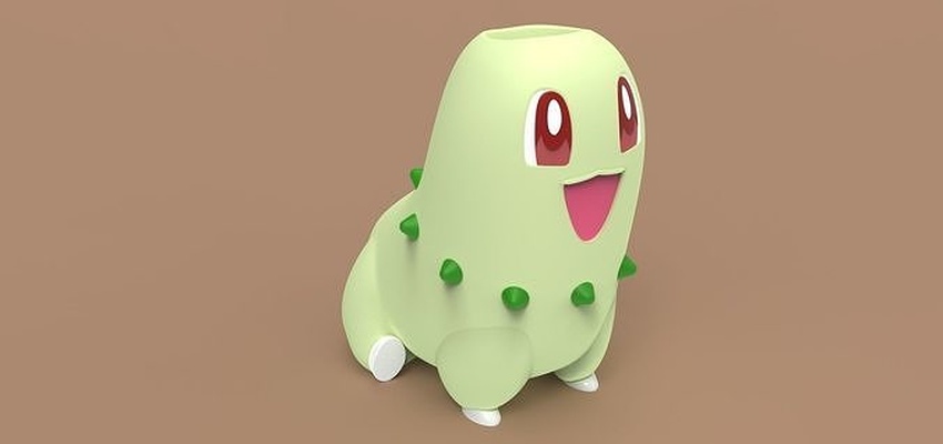 pokemon chikorita maceta toque chiko solido sólido licuadora mezcla stl obj disparo llave casa 3d print model - Mito3D