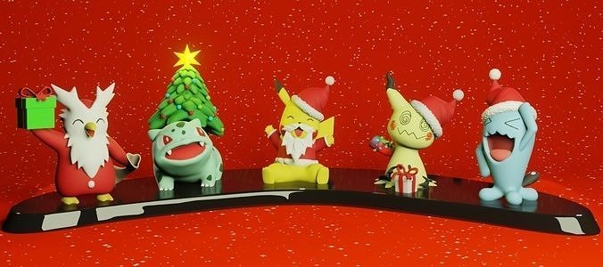 Pokémon Weihnachten Pack Pikachu eevee Wobbufet Bulbasaur Delibird mimikyu Santa claus Spielzeug Statue Drucken Anime Asche Skulptur Urlaub Beliebt Kunst Skulpturen 3D print model - Mito3D