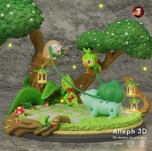 pokemon diorama bulbasaur treecko rowlet grookey tagli pikachu cenere pokeball giocattolo casa popolare eevee stampa 3d cane anime manga unire nintendo giochi giocattoli 3d print model - Mito3D