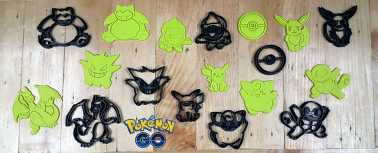 pokemon go characters pokemongo cookiecutter pikachu catch pokeball squirtle gengar monsters cookie fondant bake cake cupcake clefairy cutter superball sweet kitchen dining house 3d print model - Mito3D
