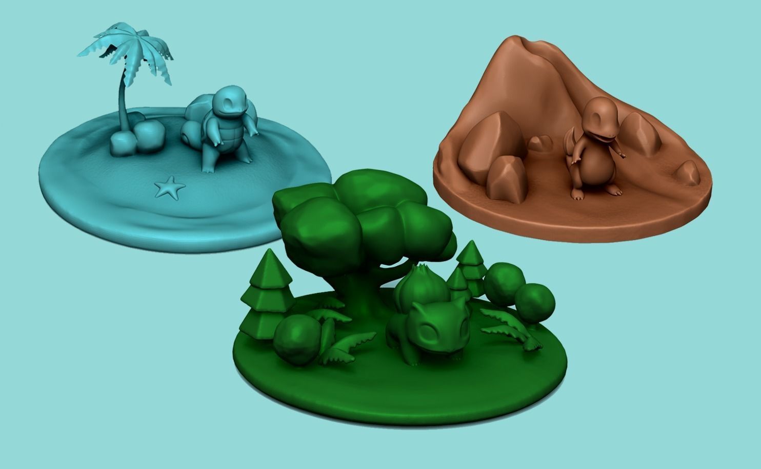 pokemon islands - bulbasaur charmander squirtle printable island pikachu terrain anime nintendo catch nature decorative miniature 3d scene games toys 3D print model - Mito3D