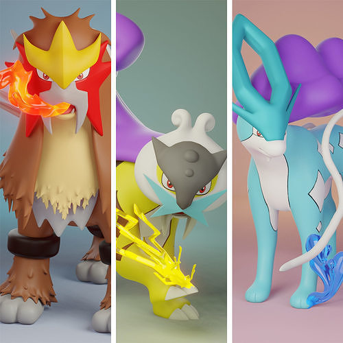 pokemon efsanevi canavarlar paketlemek pikaçu kül pokeball oyuncak ev popüler eevee baskı 3d köpek anime manga koleksiyon entei raikou suicune mücevherler oyunlar oyuncaklar 3D print model - Mito3D