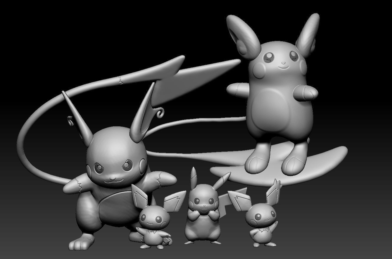 pokemon pichu pikachu raichu alolan giocattolo figura arte gioco pokemongo nintendo pokemonzukan giochi giocattoli scultura evoluzione 3D print model - Mito3D