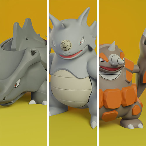 pokemon rhyhorn evolution pikachu ash pokeball toy popular eevee printing 3d dog anime manga collectible beautiful legendary rhydon rhyperior nintendo games toys 3D print model - Mito3D