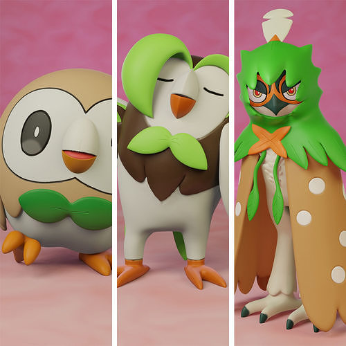 pokemon rowlet evolution pack pikachu ash pokeball toy popular eevee printing 3d dog anime manga collectible beautiful legendary dartrix decidueye catch games toys 3D print model - Mito3D