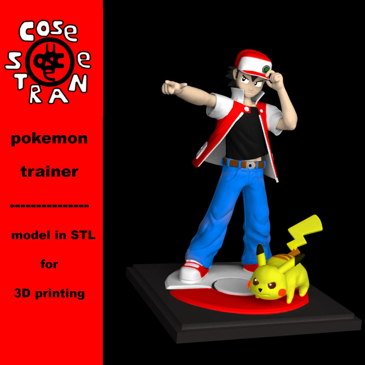 pokémon treinador vermelho pikachu versão impressão print3d 3dprintin kit garagem figura diversão imprimível jogos brinquedos miniaturas estatuetas 3D print model - Mito3D