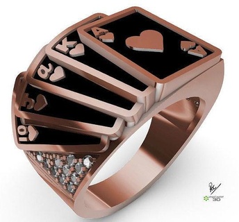 póker tarjeta anillo brillantez anillos hombres imprimible diamante joyería joya oro plata diamantes tarjetas lujo Moda colección abultar casino brillante 3d print model - Mito3D