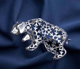 polar snow bear brooch jewellery winter silver gold sterling nature design art 3dprinted model 3d print printing prototyping teddy printable jewelry brooches 3d print model - Mito3D
