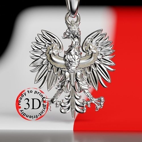 polish eagle white emblem ready print 3d poland patriotic art administrative red sculpture animals army europe country animal flag european bird jewelry pendants 3D print model - Mito3D