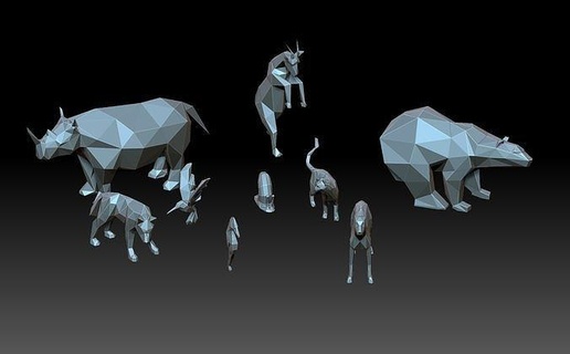 escuela politécnica animales lowpoly figurilla rinoceronte lobo gato oso animal poligonal origami Arte esculturas 3d print model - Mito3D