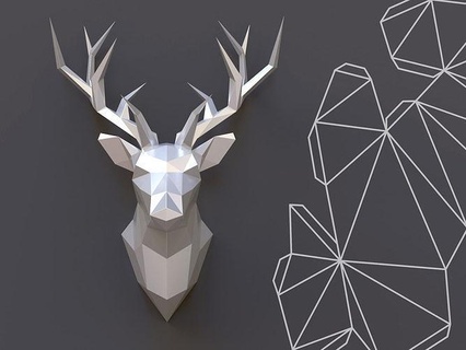 poly deer unwrapped cutting ready 3d print origami art geometric triangle lowpoly deco statue shape futuristic paper craft animal abstract sculptures interior decor bust 3d print model - Mito3D